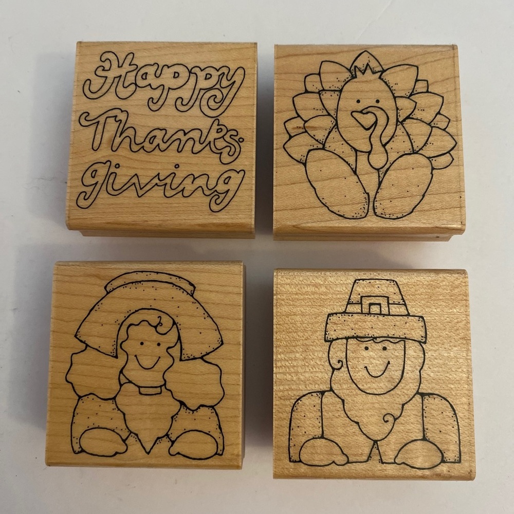 Close To My Heart S430 Happy Pilgrims Thanksgiving Wooden Stamps Set